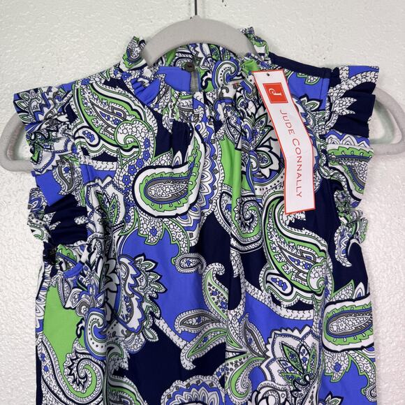 Jude Connally Top Women XS Paisley Mylie Ruffle Mock Neck Made Floral Office NEW - Picture 4 of 11